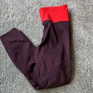 Athleta sz small Two-Tone Burgundy and orange Active Leggings (mesh panels)